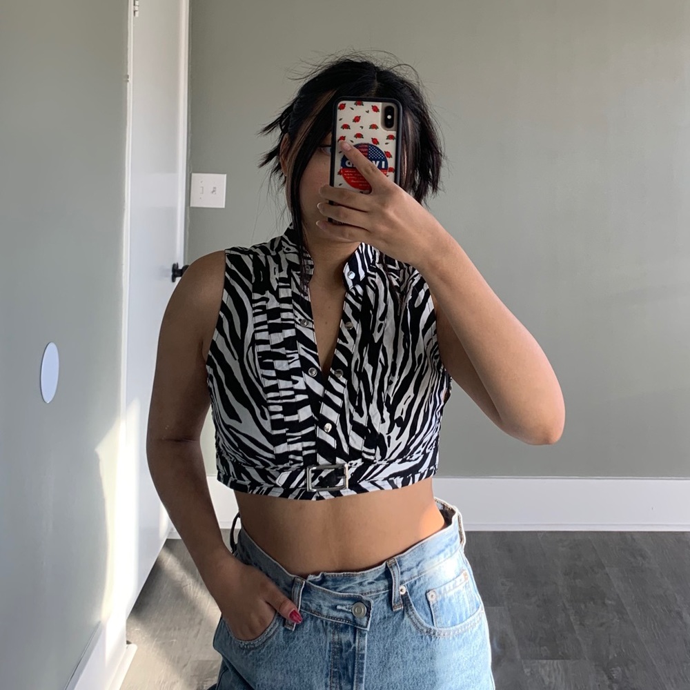 Reworked y2k zebra print crop top